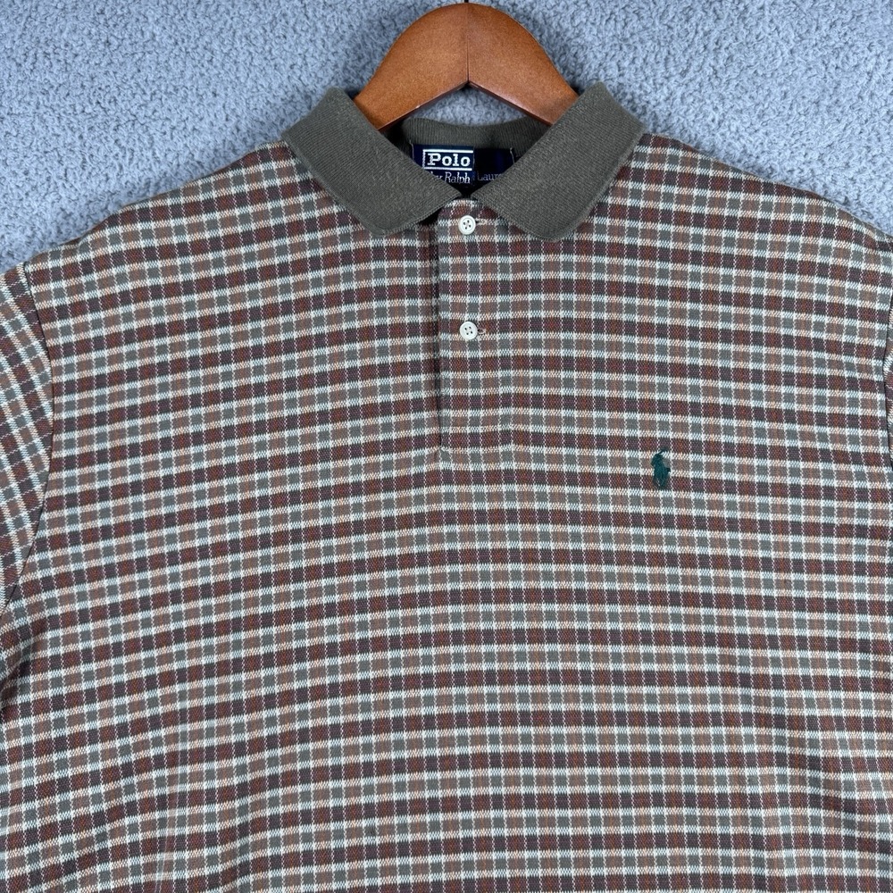 Vintage Polo By Ralph Lauren Polo Shirt Mens XL Brown Green Plaid Made in USA